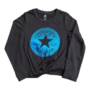 Converse Chuck Taylor’s Big Girls Long Sleeve Graphic Tee Size Small Black Blue - Picture 1 of 9