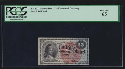 US 15c Fractional Currency Note 4th Issue FR 1271 PCGS 65 GEM CU - Image 1 of 2