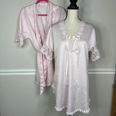 Camisón de encaje rosa chemise vintage Jaclyn Smith M conjunto peignoir peluche sexy Foto 1 de 4