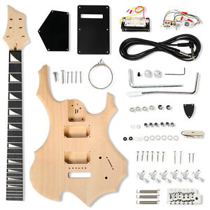 DIY 6 String Flame Shaped Style Electric Guitar Kits Mahogany Body Maple Neck