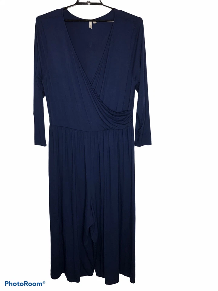 Mono para mujer ASOS envolvente delantero 20 pierna ancha recortado jersey cintura elástica azul Foto 1 de 4