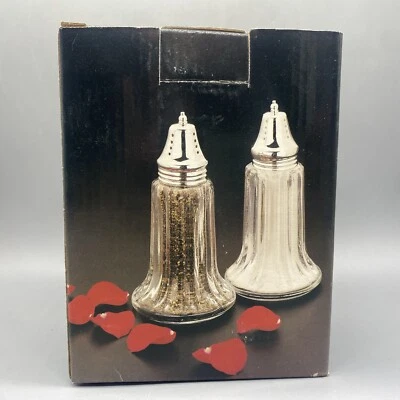 Juego de saleros y pimenteros de 6" de placa de plata y vidrio NOS Foto 1 de 4