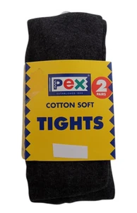Pex Cotton Soft Sunset 2 Pair's Girl's Tights Colour Charcoal Grey - Picture 1 of 1