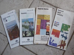 Lot of 4 - Vintage Folding Road Maps - 1970's / 1980's Detroit Florida AAA Mobil - Picture 1 of 2