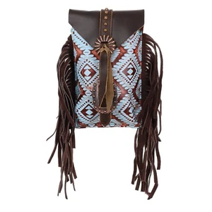 Aztec Echoes hinterer Cinch SATTELTASCHE türkis & braun mit schokoladenfarbenen Fransen 8,5"x 5" - Bild 1 von 3