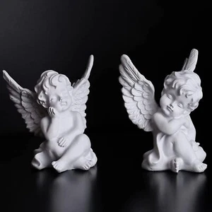 2 Pack Resin Cherubs White Angel Statue Figurine, Garden Sleeping - Picture 1 of 8