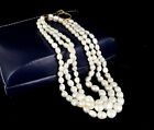Vintage 14k Gold 3 Strand Knotted Baroque Pearl Graduated Necklace 16” NOS w B