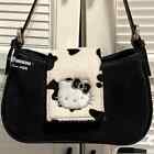 Black vintage Hello Kitty leather cow Bow Handbag Cute girl  Duffle Bag Handbag