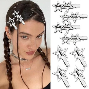 Y2K Star Hair Clips Cute Silver Pentagram Snap Hair Clips Metal Hair Barrette... - Picture 1 of 7
