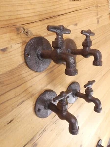 4 Rustic Hooks Cast Iron Faucet Spigot Towel Rack Bath Coat Farmhouse Garden - Picture 1 of 8