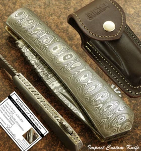 IMPACT CUTLERY RARE CUSTOM DAMASCUS FOLDING POCKET KNIFE FILE WORKED SLIM TRAPER - Picture 1 of 12