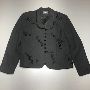 Kasper ASL Blazer Jacket Womens Size 14 Gray Embroidered Floral Classic Lined - Foto 1 di 12