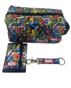 🆕️🎁 MARVEL Avengers Classic Comic Art 3-Pc Wallet Set Toiletry Wallet Key Fob - Picture 1 of 4