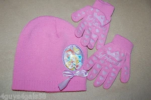Girls Stocking Hat Gloves Set DISNEY PRINCESS Pink PURPLE BOW Knit - Picture 1 of 1