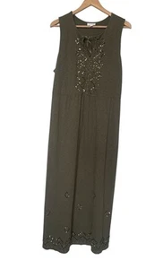 J. Jill Maxi Dress Olive Green Embellished Sleeveless Casual Size L - Picture 1 of 5