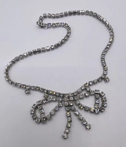 "Collar de 14"" con arco plateado brillante de diamantes de imitación boda vacaciones nuevo año vintage" - Imagen 1 de 7