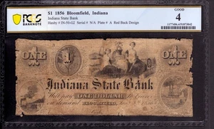 1856 $1 INDIANA STATE BANK BLOOMFIELD OBSOLETE NOTE PCGS B GOOD 4 - Picture 1 of 2
