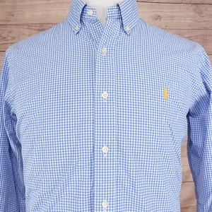 Ralph Lauren Shirt Mens Large Blue White Gingham Classic Fit Button Down Cotton - Picture 1 of 8