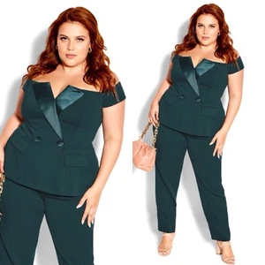 NWOT CITY CHIC Sexy Tux Jumpsuit - emerald Size XS(14) - Picture 1 of 3