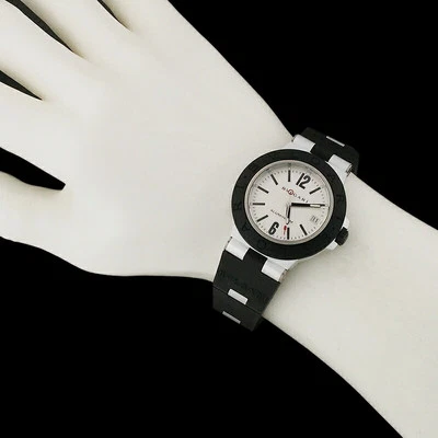 Bvlgari алюминиевый AL38TA автоматический 52g белый круглый циферблат 3,8 см черный резиновый ремешок - Изображение 1 из 4