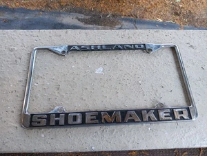VINTAGE CHROME LICENSE PLATE FRAME SHOEMAKER ASHLAND PA CAR DEALER ADVERTISING - Picture 1 of 5