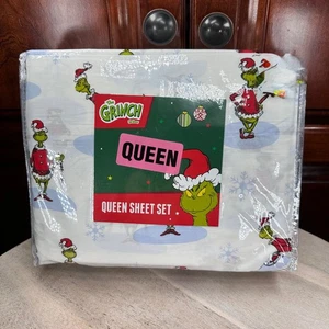 Dr Seuss The Grinch Santa Queen Sheet Set White Christmas 100% Cotton New - Picture 1 of 13