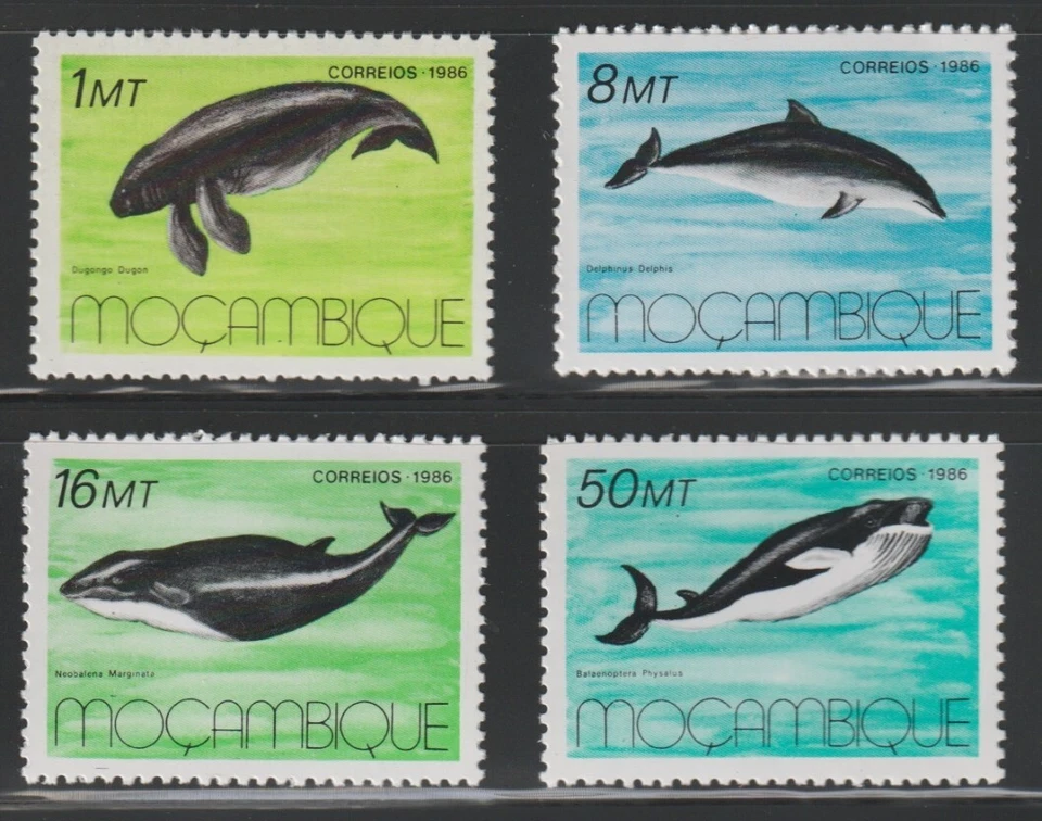 Mozambique    1986    Sc #995-98   Whales    MNH    OG - Image 1 of 1