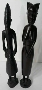 Set Of 2 Fertility Statue Africa African Wood Hand Carved Stand Up Tribal Art - Picture 1 of 7