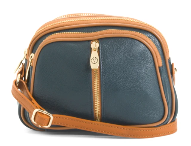 VALENTINA Genuine Leather Crossbody Handbag Purse Blue Made In Italy - Image 1 of 4