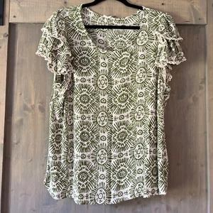 Haute Hippie Damen 1X grün Boho Medaillon Print Bauern Flatter Top Bluse - Bild 1 von 8