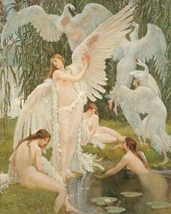 The Swan Maidens Vintage Gemälde Reproduktion Druck auf Fine Art Papier - Bild 1 von 1
