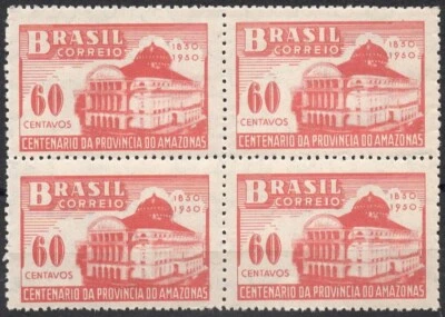 RHM:C257 blk 4 MNH 1950 Brazil CENT. DA ELEVACÃO DO AMAZONAS À CAT. DE PROVÍNCIA - Image 1 of 2