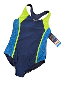 SPEEDO | NWT Navy Racerback Sport Splice 1Pc Swimsuit Train Swim Team Size 12/14 - Picture 1 of 8