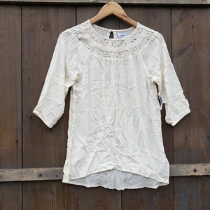Old Navy Girls 3/4 sleeve Cream White Lace Tunic Blouse Shirt Top Size 14 NEW - Picture 1 of 3