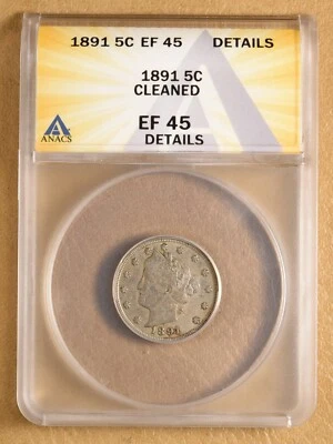 1891 Liberty V Nickel ANACS EF 45 Details - Image 1 of 4