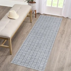 Washable Runner Rug 2x6 Entryway Rug Modern Plaid Rug Non Slip Kitchen Rugs B... - Picture 1 of 8