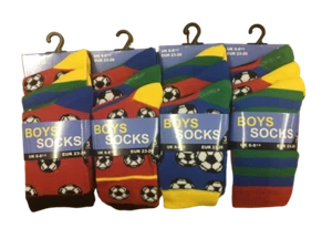 New Kid's Boys 12 Pair Multipack Football Striped Assorted Socks - Picture 1 of 3