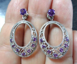 Sterling 925 Stamped, Signed, Amethyst Tested Stones, Openwork Interchangeable D - Picture 1 of 3