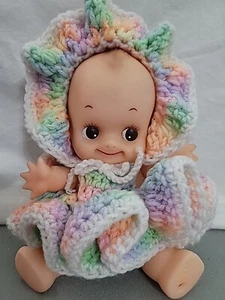 Vintage Kewpie Like Doll with Hand Crocheted Dress. Soft Rubber 8" Movable Arms - Picture 1 of 4