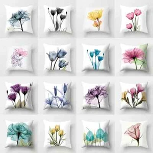Leaves Floral Sofa Pillow Cover Ink Colorful Flower Pillow Case Print Waist - Picture 1 of 49
