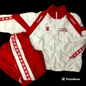 Vtg 90’s Essenuoto SHINY Satin White Red Swiss Syncro Swim Team Track Suit RETRO - Picture 1 of 13