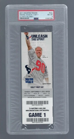 PSA 8 - JJ WATT DEBUT - 2011 NFL COLTS @ TEXANS FOOTBALL FULL TICKET - J.J. WATT Cover