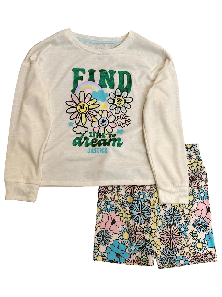 Justice Girls Green Find Time To Dream Flowers Pajamas Sleep Set Shirt Shorts - Image 1 of 1