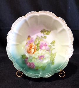 Vintage PM Bavaria Deko Porzellan Rot Rosa Rose Schale Gold gewellter Rand - Bild 1 von 10