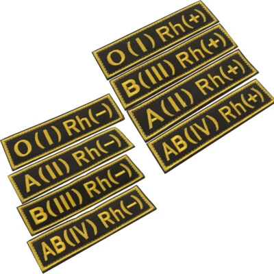 Embroidered Blood Type Patch A B AB O Positive Negative Rh+ Rh- Strip Back Badge - Image 1 of 3