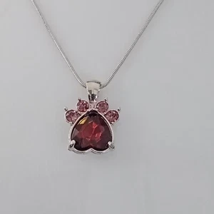 RUBY PINK Simulated necklace Rhinestone paw foot print charm Jewelry pet memory - Picture 1 of 3