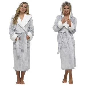 Women's Shimmer Fleece Robe, Luxury Hooded Dressing Gown, Size 8-18, W526 - Picture 1 of 6