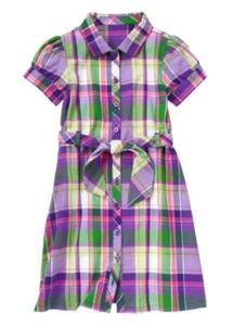 NWT Gymboree FALLING FOR FEATHERS BTS Purple Green Pink Plaid Dress Girl 3 5 - Picture 1 of 1