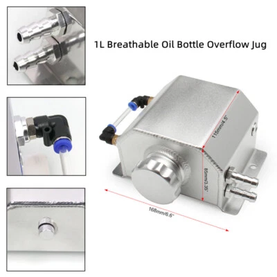 1L Aluminum Car Coolant Overflow Reservoir Tank Catch Can Radiator Reservoir Kit Foto 1 de 4