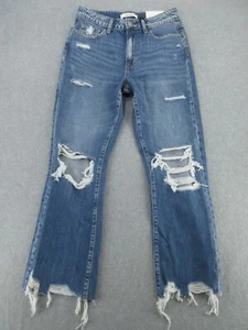 Zenana Jeans Womens 26 Blue Distressed Straight Cotton Denim (ACT. 28x26) NEW - Picture 1 of 17